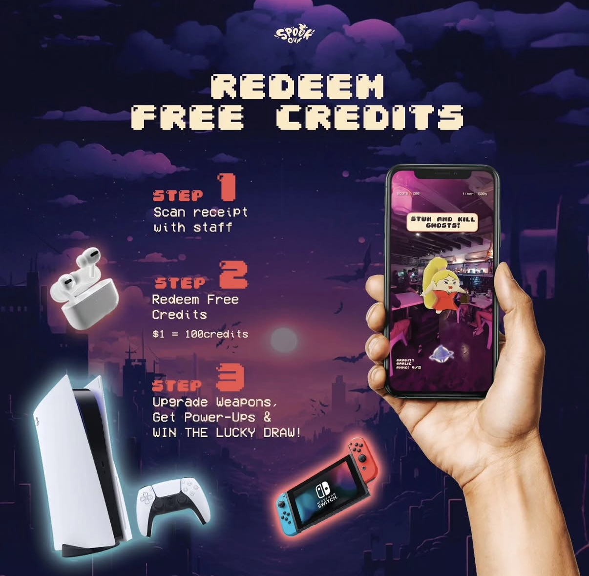 SpookOut augmented-reality menu promotional visual
